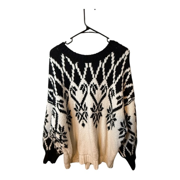 Free People Fireside Tunic Sweater Black and White Long Sleeve Chic M - Picture 3 of 7